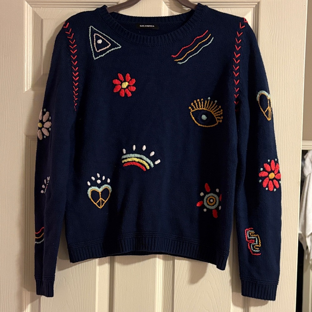525 America Embroidered Navy Sweater